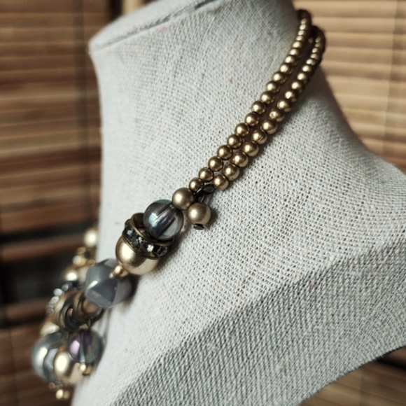 Multiple Bauble Memory Wire Beaded Choker Vintage Necklace Glass Crystals Lucite - Picture 6 of 13